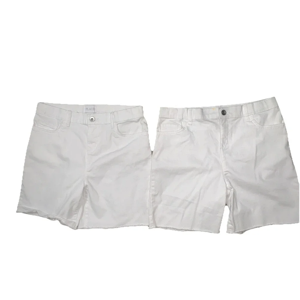 The Children's Place Girl's Jean Shorts‎ 2 Pack Sz 14 Denim White Raw Hem Summer